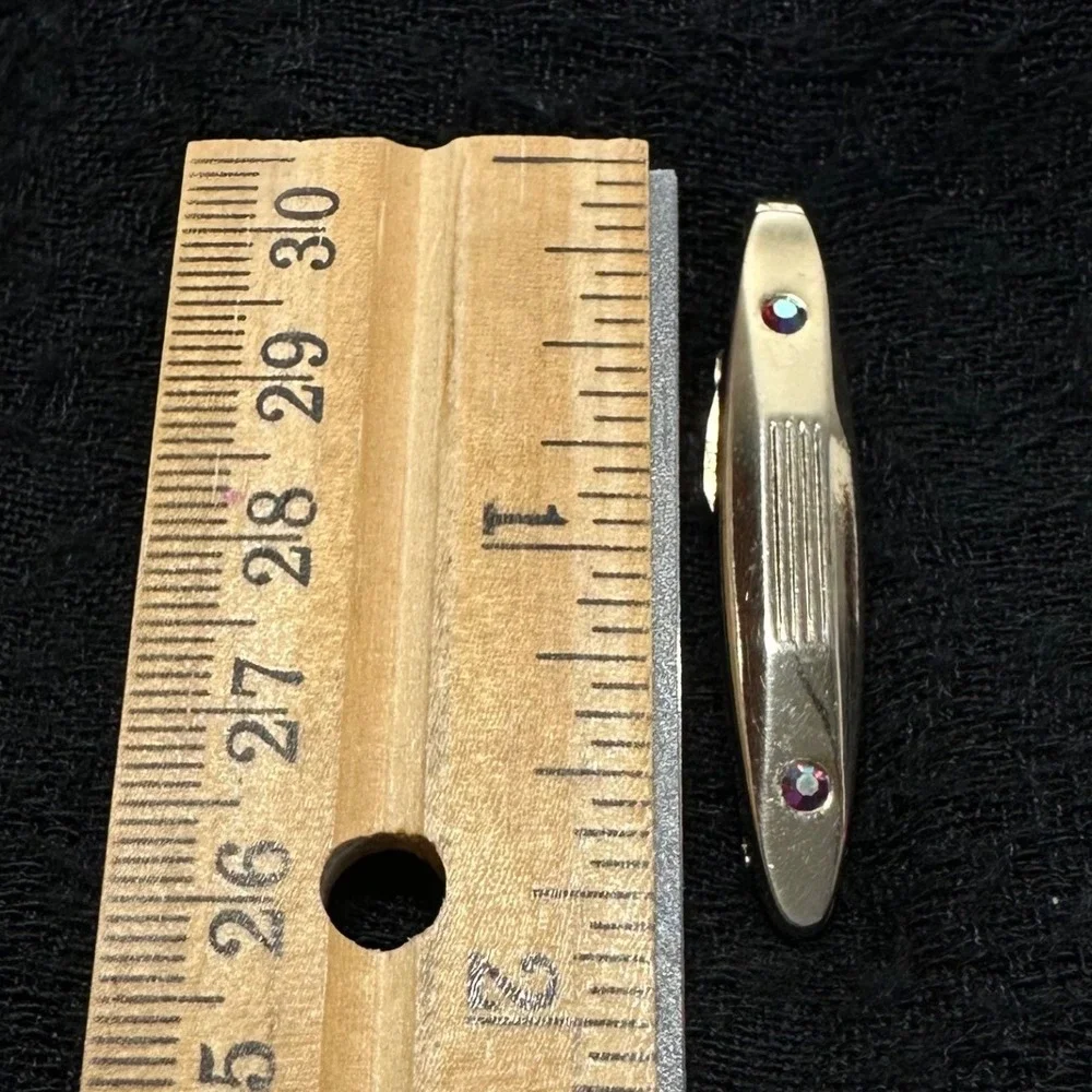 Vintage‎ Gold Tone Tie Clip Red Aurora Rhinestone Mid Century Mens Bar